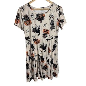 Spadehill Halloween goth black cat skull fit & flare midi dress size M